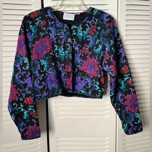 Vintage Quilted jacket by Passports by Pier 1 Imports crop black purple floral S